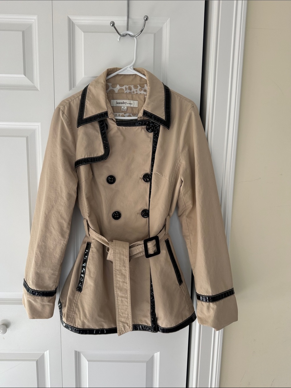 Laundry By Design Beige Trench Coat with Black Trim